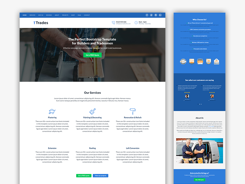 Trades - Bootstrap Template for Builders and Tradesmen marketing bootstrap template constrcution tradesmen builder html landing page bootstrap theme bootstrap 4 css html5 responsive website template theme bootstrap