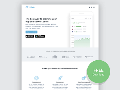 Nova – Free Bootstrap 4 App Landing Page Template for Developers