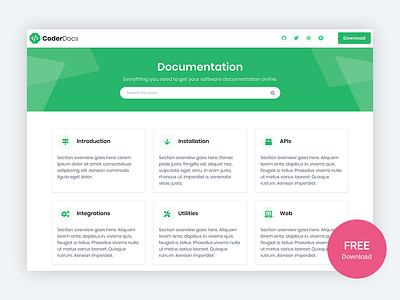 CoderDocs – Free Documentation Template For Software Projects bootstrap bootstrap 4 bootstrap template bootstrap theme css developer documentation free html html5 knowledgebase landing page responsive startup template theme website template