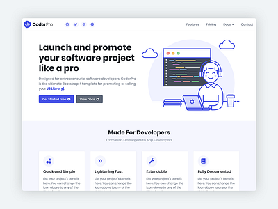 CoderPro - Bootstrap Startup Template For Software Projects