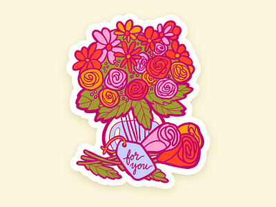 Flowers for me and you. bouquet of flowers cute flower illustrtation floral stickers flower stickers illustration illustration digital procreateapp self care sticker set self care sticker set sticker design