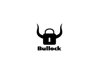 Bullock illustration web design net logo brand buy logo bull horns lock security key safety software strong elegant black and white versatyle bold identity