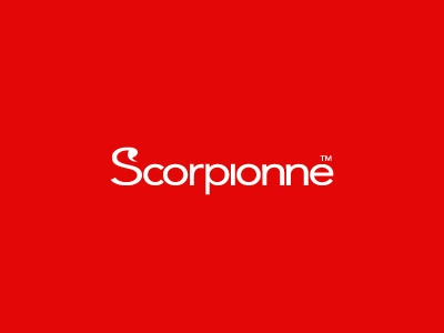 Scorpionne brand clean custom type logo red scorpion stinger white word mark