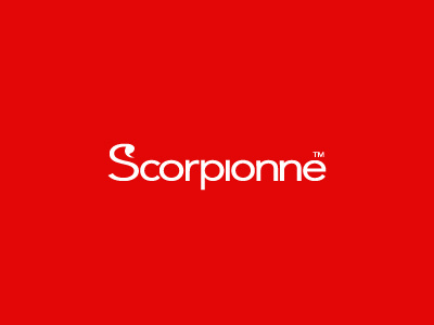 Scorpionne brand clean custom type logo red scorpion stinger white word mark