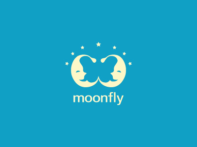 moonfly anghelaht brand buttefly design dream fly logo moon negative space sleep smile star tiel white