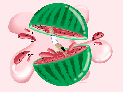 Juicy Dive bubblegum character design digitalart expressive fruit illustration procreate swim watermelon
