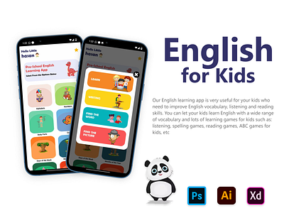 English for kids ( learning App UI Design ) graphic design kids ui ui ux