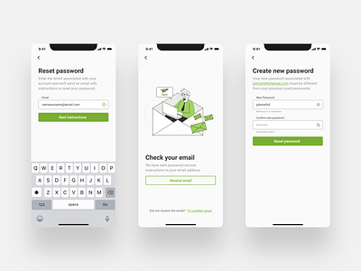 Password Reset Flow design green minimal mobile password reset startup ui
