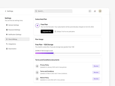 Billing Settings - Superpage UI kit app billing card clean dashboard design graphic design modern plan policy settings subscription terms ui ui design ux ux design web app