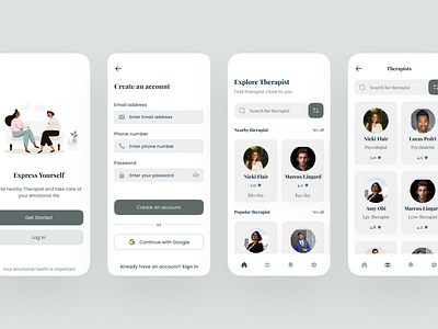 Therapist App app app design health health app mobile app mobile design therapist therapy ui ui ux ui design ux