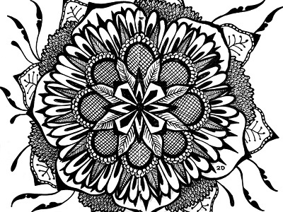 Mandala drawing flower illustration ink leaf mandala