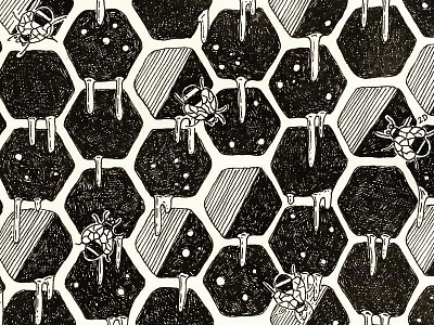 Honeycomb and Bees animal bee black drawing handmade honey honeycomb illustration ink insect pattern sketch