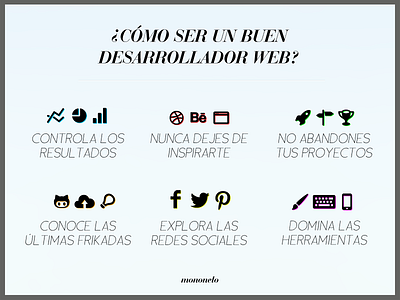 ¿Cómo ser un buen desarrollador web? designer developer development dribbble facebook github networks pinterest social stats tools twitter web