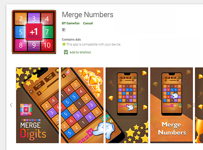 Merge Numbers Puzzle Game Screens For Play & App Sotre app design game game design logo merge numbers ui ux vector web website