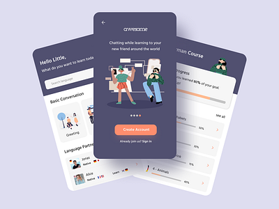 Awesome - Language Learning Mobile App app clean design dribbble figma language learning simple ui uidesign ux
