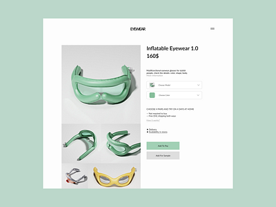 Inflatable eyewear e-commerc card design e commerce ui ux