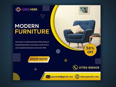 Blue abstract modern furniture social media post design