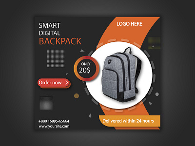 Black abstract digital backpack social media post design