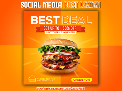 Orange abstract burger social media post design