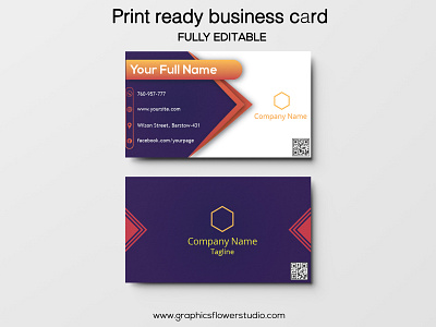 Orange darky blue print ready business card design