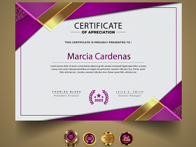 Purple gold Certificate design aesthetic logo design certificate design design facebook post design graphic design illustration ui
