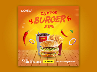 Food burger menu social media post design