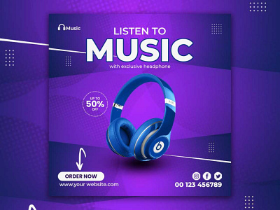 Modern headphone social media post design