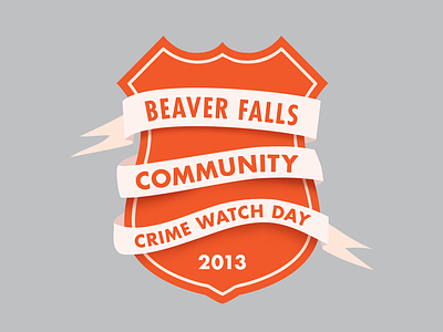Beaver Falls Community Crime Watch Day badge futura orange shield