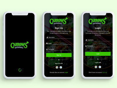 Carrows Restaurants Login and Sign Up design landing page design login screen minimal product design productdesign signup splash screen ui uidesign uiux uxdesign