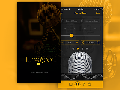 Tunedoor Splash & Record Screen ios app music recording tunedoor ui ux
