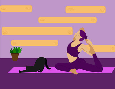 yoga with cat art cat design flat flat illustration illustration vector woman yoga yoga pose