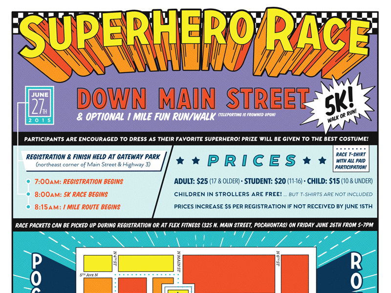 Superhero 5K Poster 5k comic comic book iowa map pop poster race super superhero