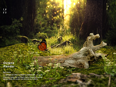 Break cocoon into butterflies 3d butterfly c4d forest tree