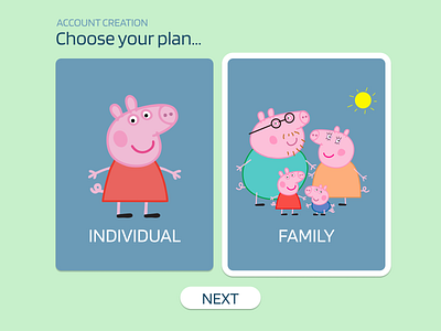 Daily UI 064 account creation daily 100 challenge dailyui dailyui064 dailyuichallenge individual account peppa peppa pig select user type