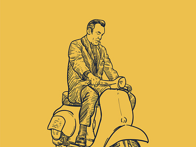 Scoot man design drawing hand drawn icon illustration scooter vector vespa vintage