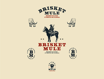Logo concept for brisket mule brisket cowboy design drawing farm farmer food hand drawn icon illustration logo meat vector vintage