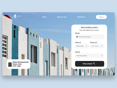 Aurora - Hotel Booking website design flat hotel booking minimal ui web website