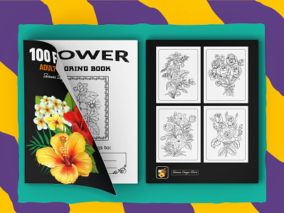 100 Flowers Adult Coloring Book 100 flowers adult coloring book adult book cover book cover children coloring book cover coloring book cover design graphic design kindle direct publishing