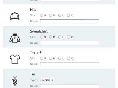 Wishlist items clothing form icons interface museo sans