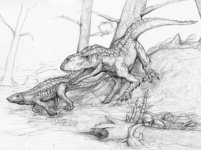 Triassic Creatures illustration pencil sketch