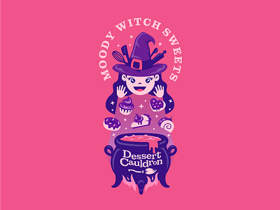 Moody Witch Sweets art bake baking branding cake cupcake design illustration logo pink purple sweets typography vector witch
