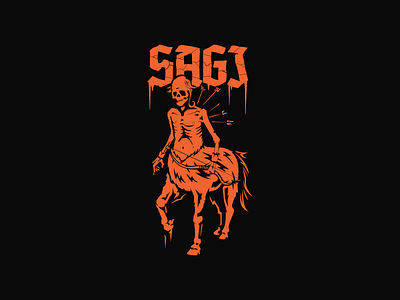 Sagi black centaur illustration orange sagittarius skull