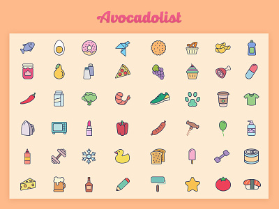 Avocadolist icon pack food fruits icon icon pack icons illustration sushi ukraine vector