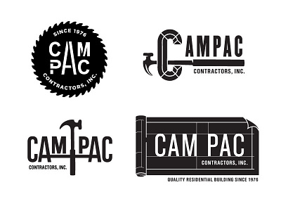 Cam Pac Construction Logo Concepts blade branding construction hammer logo masculine saw seal stamp vector