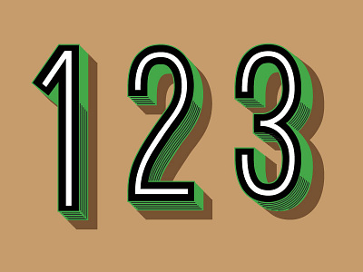 Custom 3D Numbers 3d countdown green inline letter number shadow tan type typography vector