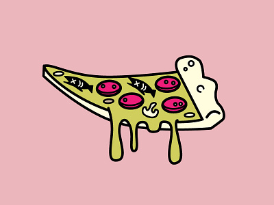 Garish Pizza eating food icon illustration mushrooms pepperoni pizza vector