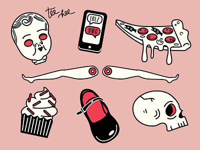 A Child Named Pandora Illustrations children cupcake doll evil illustration iphone kids phone pizza shoe skull vector