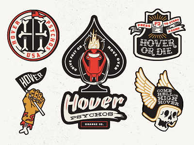 Hover! Motorcycle Patches for Column Five Video banner emblem icon logo motorcycle patch retro seal skeleton skull vintage