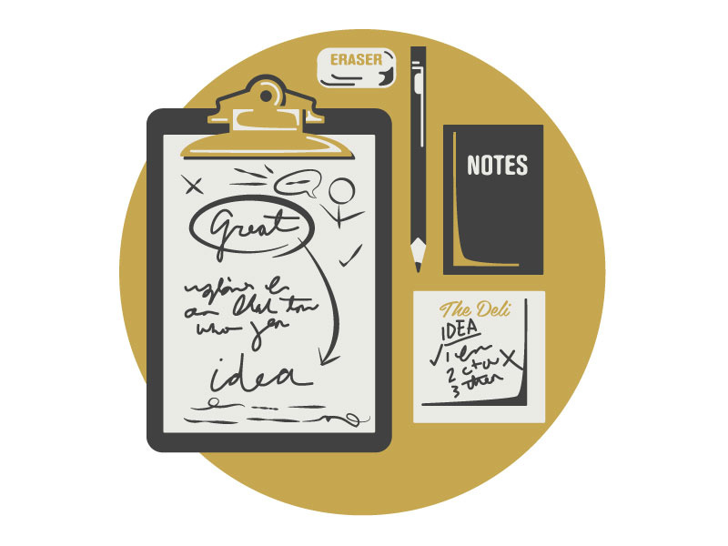 Strategy And Planning Illustration for Hoodzpah Site illustration vector retro clipboard notebook notes eraser pencil doodle icons ideas strategy