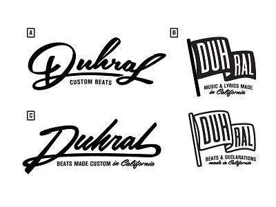 Duhral Logo Concepts banner black and white brush brush font california flag logo retro script slab